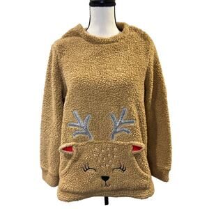 SleepyNites Women's Fleece Reindeer Holiday Sweater Size M